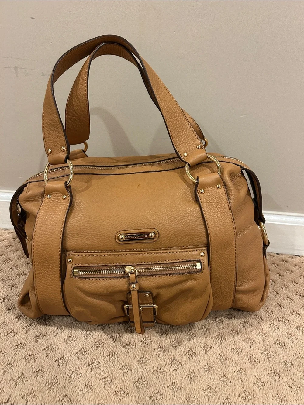 Michael Kors Caramel Tan Leather Satchel with Gold Hardware